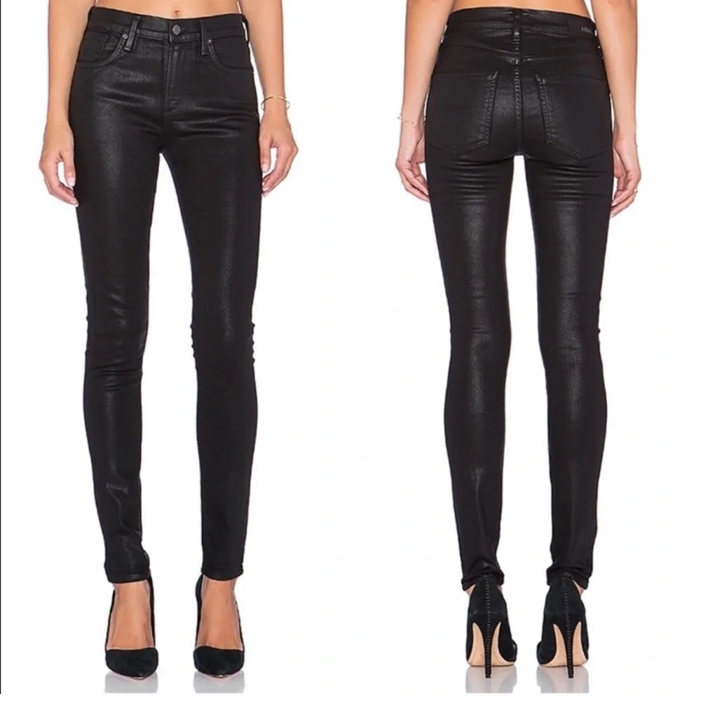 AGOLDE Sophie High Rise Coated Skinny Jeans Black Size 27 Womens